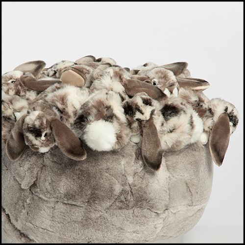Pouf rembourré et couvert avec des peluches de lapins gris 188-Grey Rabbit