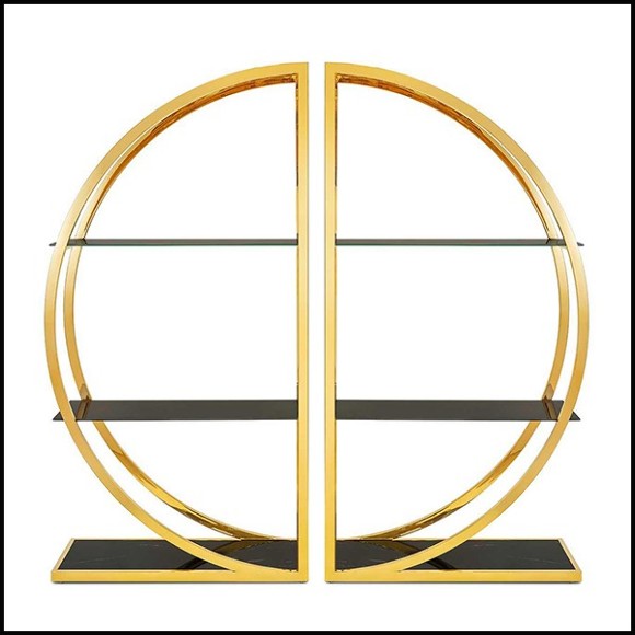 Bibliothèque set de 2 avec structure métal finition gold et avec verre fumé 162-Opale set of 2