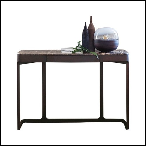 Console table in solid ashwood with 1 drawer and brown emperador marble 163-Samena