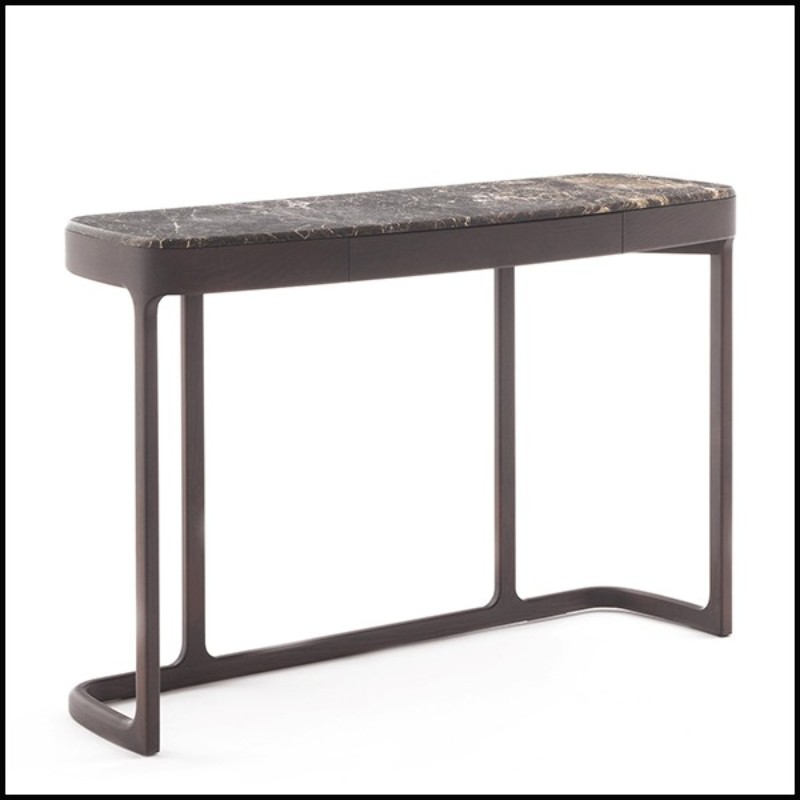 Console table in solid ashwood with 1 drawer and brown emperador marble 163-Samena