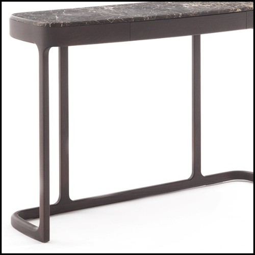 Console table in solid ashwood with 1 drawer and brown emperador marble 163-Samena