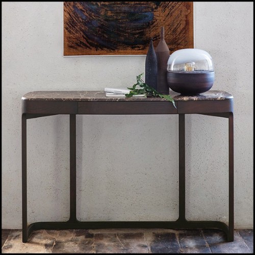 Console table in solid ashwood with 1 drawer and brown emperador marble 163-Samena