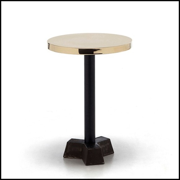 Side table with casted iron base in black finish and with polished glossy brass top 30-Shiny