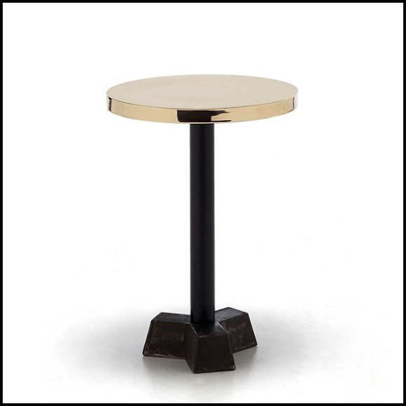 Table d'appoint avec base en fonte finition noir et avec plateau en laiton finition poli brillant 30-Shiny