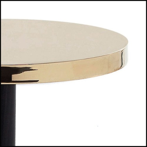 Side table with casted iron base in black finish and with polished glossy brass top 30-Shiny