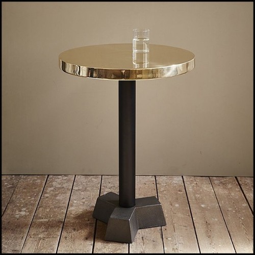 Table d'appoint avec base en fonte finition noir et avec plateau en laiton finition poli brillant 30-Shiny