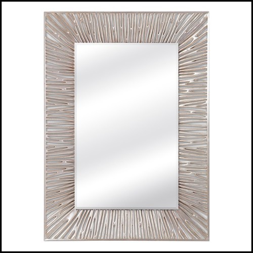 Mirror with hand-carved wood frame in antique silver leaf finish with beveled mirror glass 119-Twiggy Recta