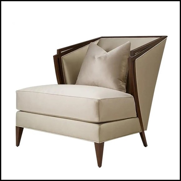 Armchair in solid mahogany wood with fabric in pearl finish 119-Balmare