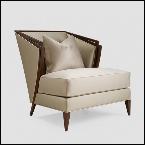 Armchair in solid mahogany wood with fabric in pearl finish 119-Balmare
