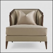Armchair in solid mahogany wood with fabric in pearl finish 119-Balmare
