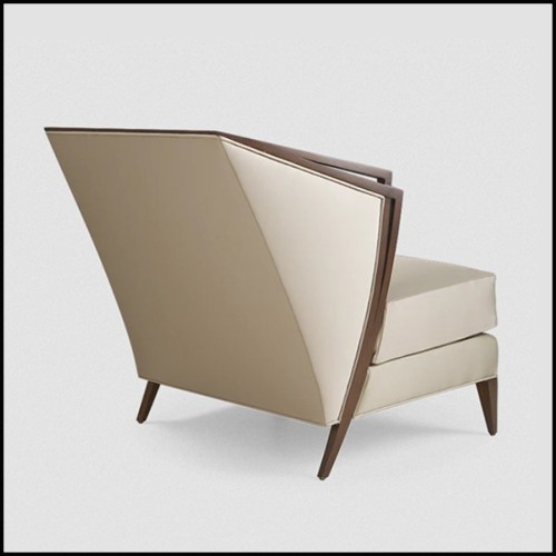 Armchair in solid mahogany wood with fabric in pearl finish 119-Balmare