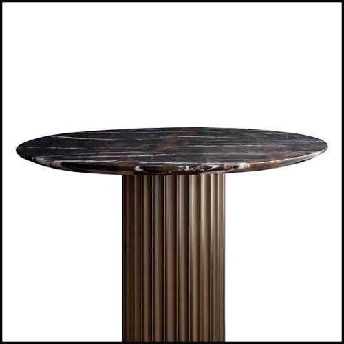 Side table with solid bronze base and with emperador marble round top 150-Colisee Bronze