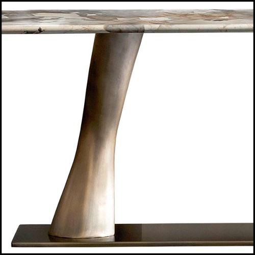 Console avec 2 pieds en bronze torsadés et avec plateau oval en marbre Calacatta 150-Comet Marble