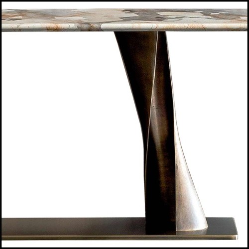 Console avec 2 pieds en bronze torsadés et avec plateau oval en marbre Calacatta 150-Comet Marble