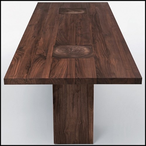 Dining table in solid walnut wood with knots and 2 bases are passing through the top 154-Full Wood