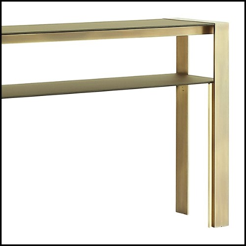 Console avec structure en bronze massif et plateau haut et bas en verre trempé satiné 150-Refined Bronze