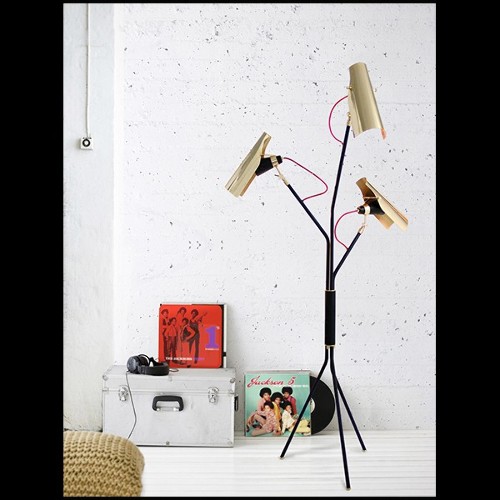 Floor lamp with body in brass in black and polished brass finish with brass finish shades 155-Sight
