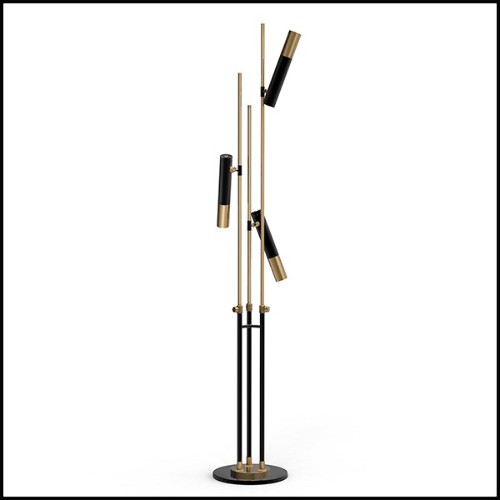Floor lamp with 3 arms in brass in black finish and polished finish and polished brass shades 151-Spike