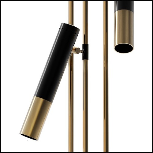 Floor lamp with 3 arms in brass in black finish and polished finish and polished brass shades 151-Spike