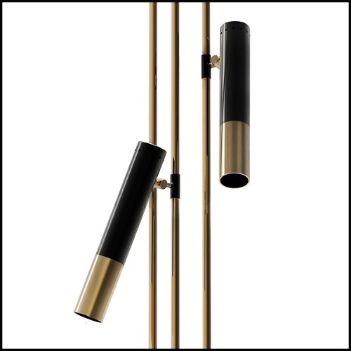Lampadaire en laiton finition noir et finition laiton poli et abat-jours finition laiton poli 151-Spike