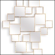 Mirror with squares mirror with wooden frames in antique gold finish 119-squares concept I