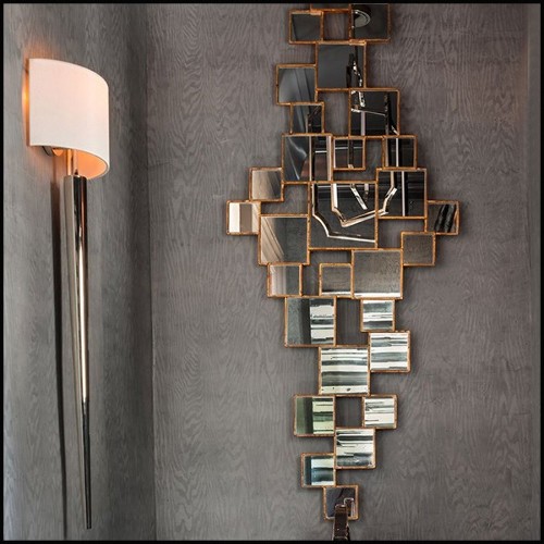 Mirror with squares mirror with wooden frames in antique gold finish 119-squares concept I