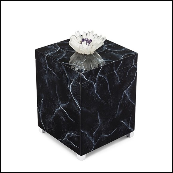 Box hand painted in marble style finish with lid decorated with natural crystal sticks and amethyst stone 162-Crystal Black