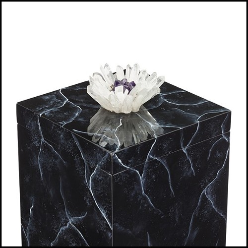 Box hand painted in marble style finish with lid decorated with natural crystal sticks and amethyst stone 162-Crystal Black