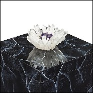 Boîte en bois peint finition style marbre décoréé avec bâtons de cristaux et pierres d'améthyste 162-Crystal Black