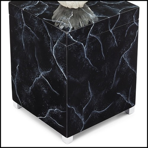 Box hand painted in marble style finish with lid decorated with natural crystal sticks and amethyst stone 162-Crystal Black