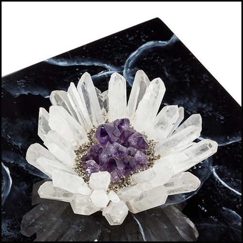 Box hand painted in marble style finish with lid decorated with natural crystal sticks and amethyst stone 162-Crystal Black