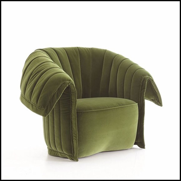 Fauteuil en bois massif rembourré et couvert avec tissu italien en velours coloris olive ou bleu ou beige 150-Great Rest