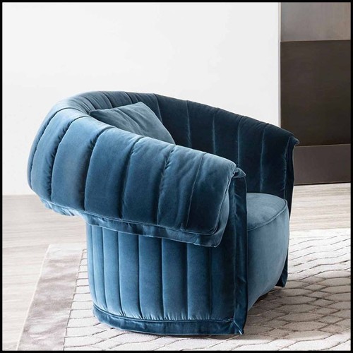 Armchair in solid wood upholstered and covered with olive velvet or blue velvet or beige velvet fabric 150-Great Rest