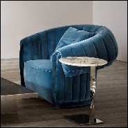 Fauteuil en bois massif rembourré et couvert avec tissu italien en velours coloris olive ou bleu ou beige 150-Great Rest