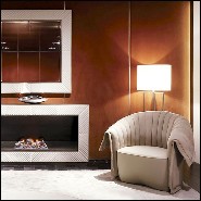 Fauteuil en bois massif rembourré et couvert avec tissu italien en velours coloris olive ou bleu ou beige 150-Great Rest