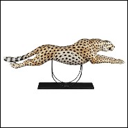 Sculpture en céramique sur base en bois et métal finition black 162-Guepard Speed