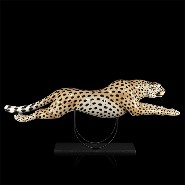 Sculpture in ceramic on black wooden and black metal base 162-Guepard Speed