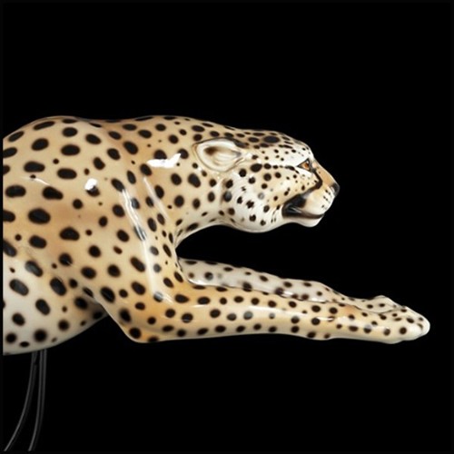 Sculpture en céramique sur base en bois et métal finition black 162-Guepard Speed