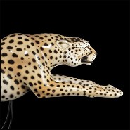 Sculpture en céramique sur base en bois et métal finition black 162-Guepard Speed