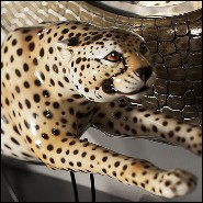 Sculpture en céramique sur base en bois et métal finition black 162-Guepard Speed