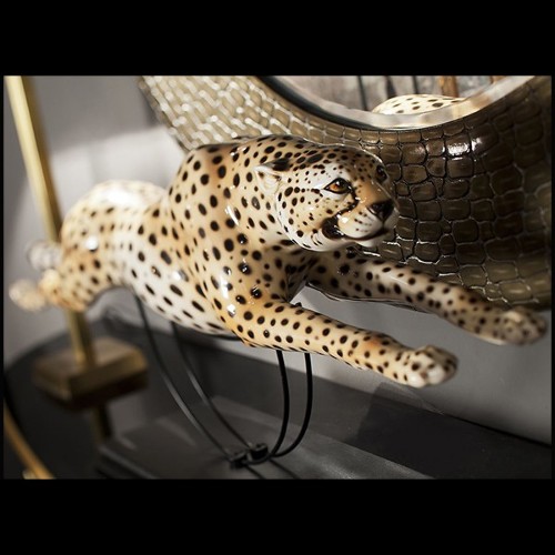 Sculpture en céramique sur base en bois et métal finition black 162-Guepard Speed