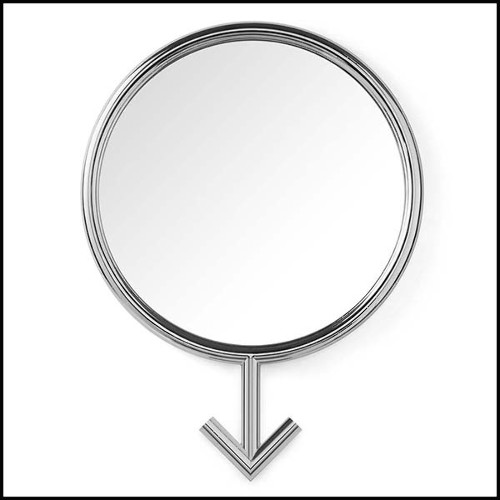 Miroir avec cadre en acier inoxydable poli avec miroir rond en verre 107-Men
