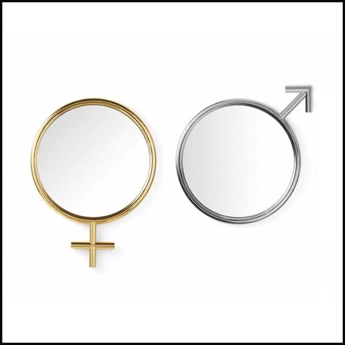 Mirror with polished steel frame in chrome finish with round mirror glass 107-Men