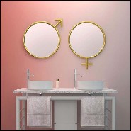 Miroir avec cadre en acier inoxydable poli avec miroir rond en verre 107-Men