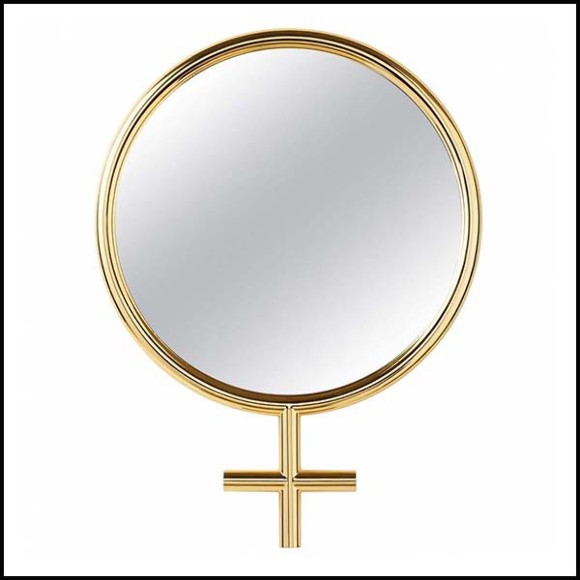 Mirror with polished steel frame in gold-plated 24-karat finish with round mirror glass 107-Women