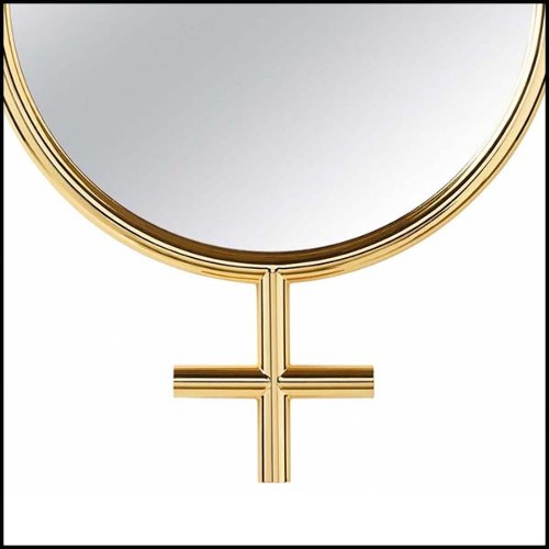 Miroir avec cadre finition plaqué or 24-Karat avec miroir rond en verre 107-Women