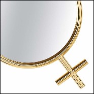 Mirror with polished steel frame in gold-plated 24-karat finish with round mirror glass 107-Women