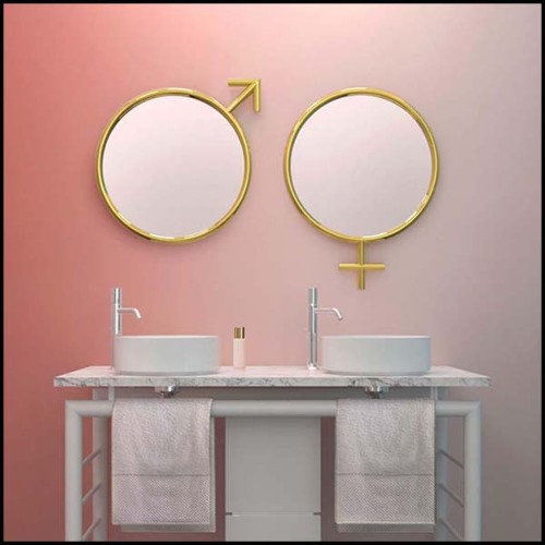 Miroir avec cadre finition plaqué or 24-Karat avec miroir rond en verre 107-Women