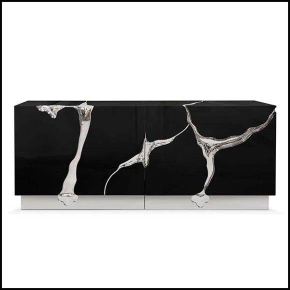 Buffet finition argent en bois sculpté avec détails en acier poli finition argent 145-Paradise Silver