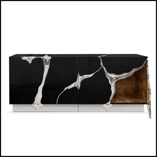 Buffet finition argent en bois sculpté avec détails en acier poli finition argent 145-Paradise Silver